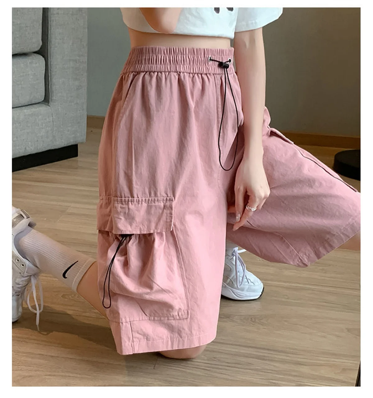 2026 Women Summer Japanese Cat Embroidery Elastic Waist Short Pants Y2k Aesthetic Casual Trousers Lace Patchwork Wide Leg Shorts