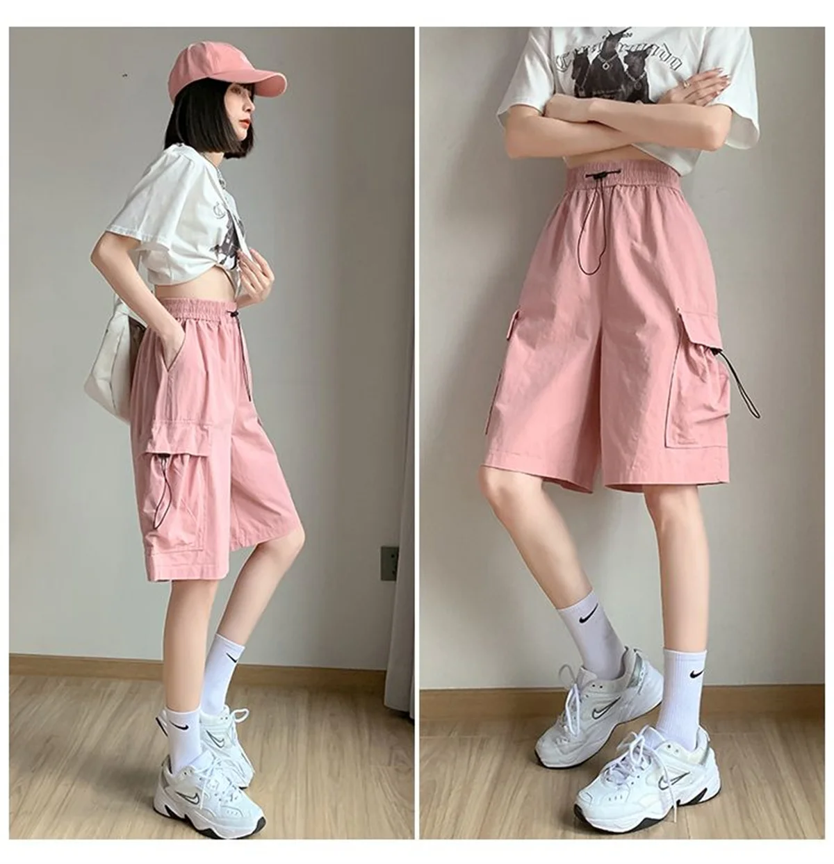 2026 Women Summer Japanese Cat Embroidery Elastic Waist Short Pants Y2k Aesthetic Casual Trousers Lace Patchwork Wide Leg Shorts