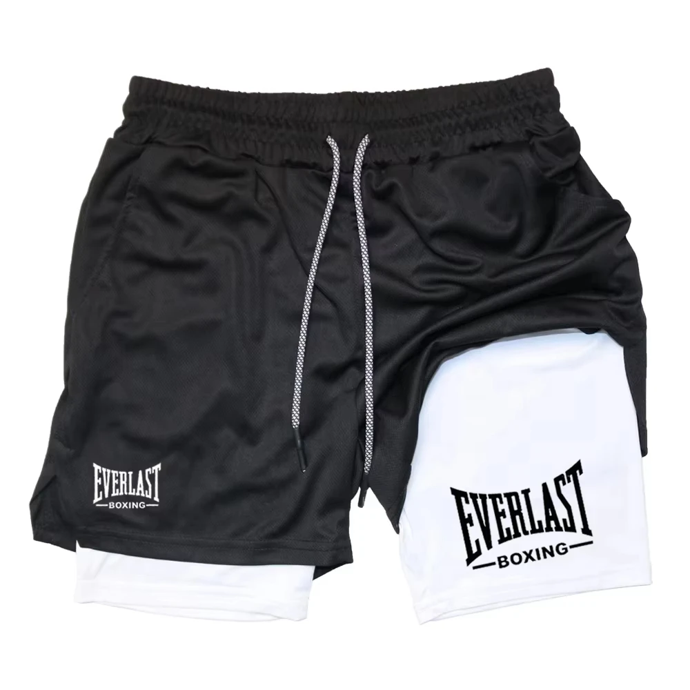 Men's 2 in 1 Compression Gym Shorts EVERLAST Print Quick Dry Athletic Fitness Basketball Workout Shorts ZY00116