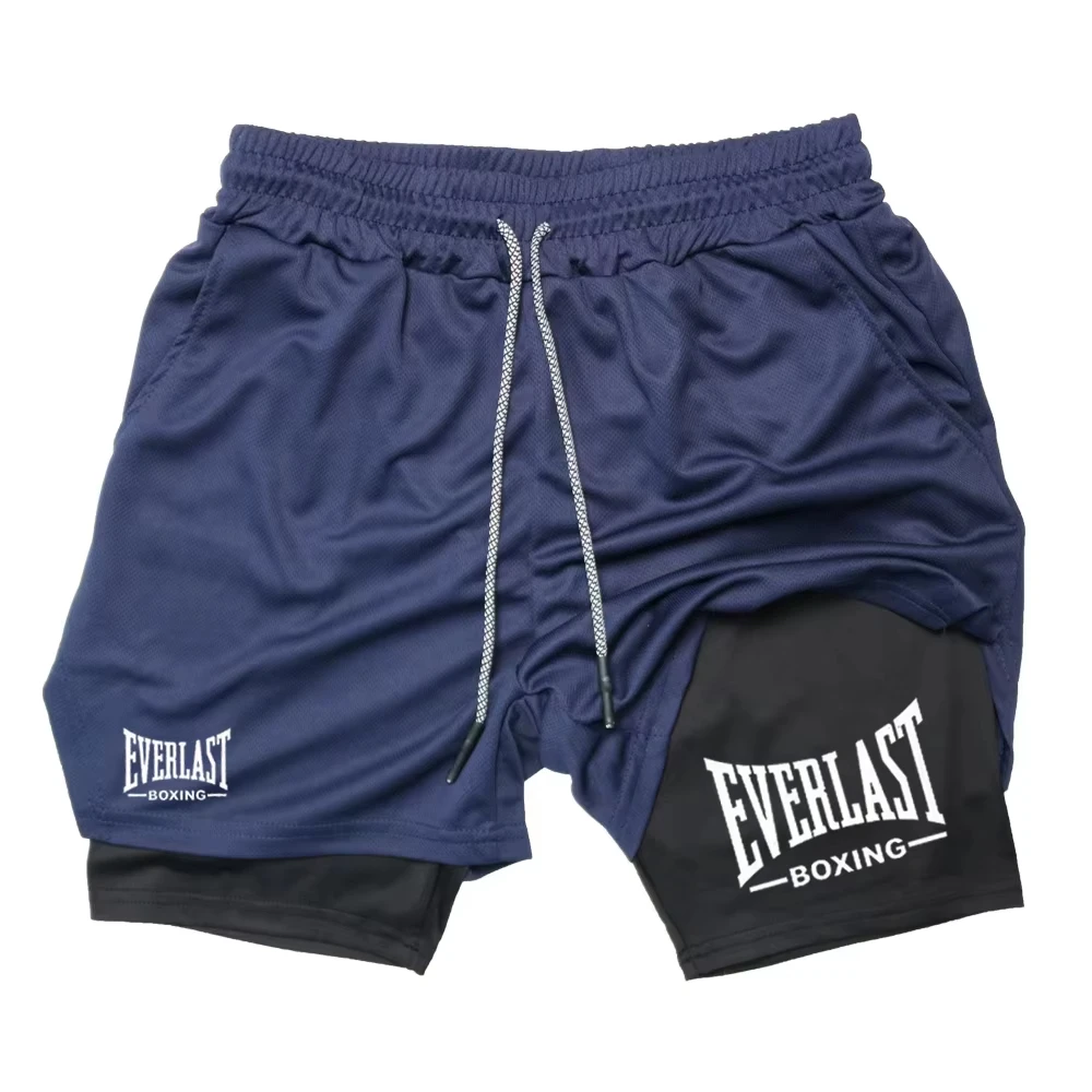 Men's 2 in 1 Compression Gym Shorts EVERLAST Print Quick Dry Athletic Fitness Basketball Workout Shorts ZY00116