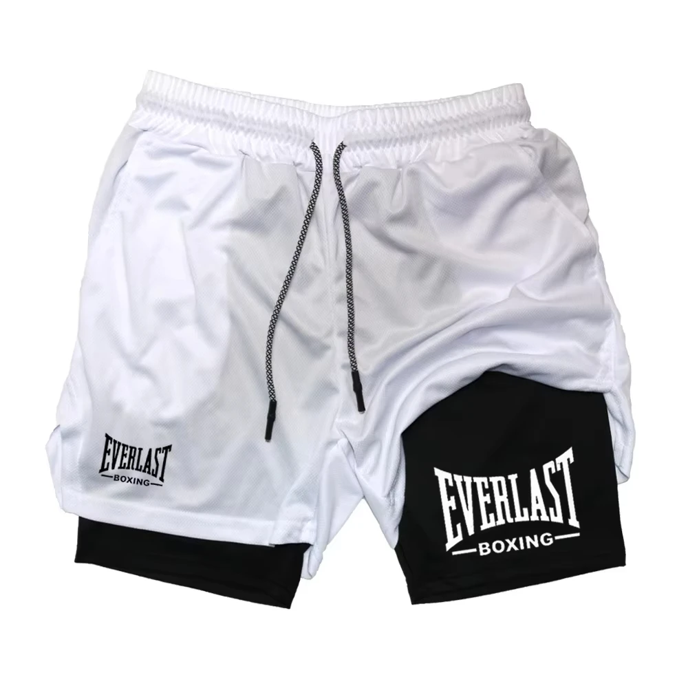 Men's 2 in 1 Compression Gym Shorts EVERLAST Print Quick Dry Athletic Fitness Basketball Workout Shorts ZY00116