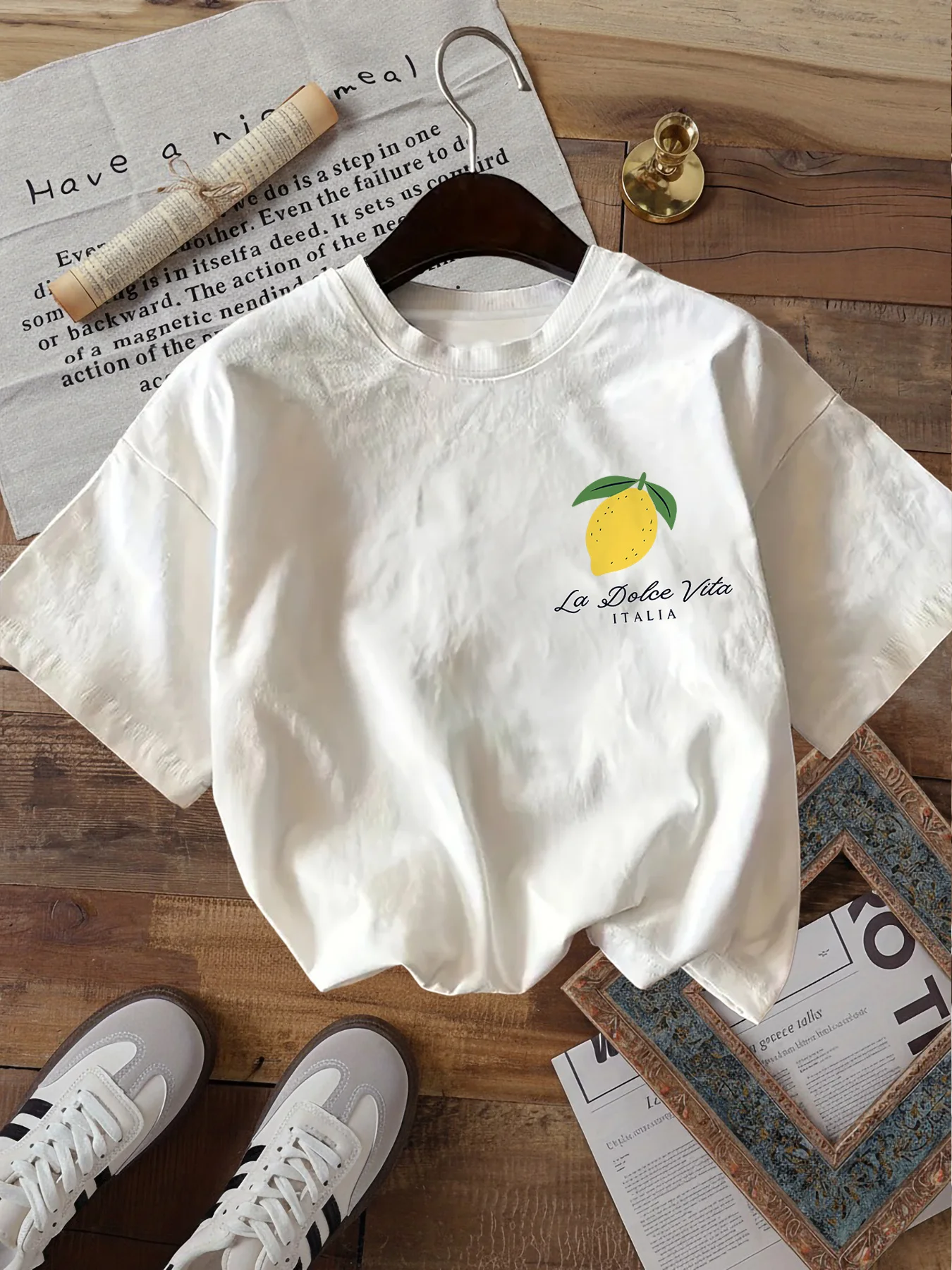 La Dolce Vita T Shirt Funny Lemon Fruit Graphic Purple Stripes Italian Style Unisex Harajuku Loose Short Sleeve Summer Tops
