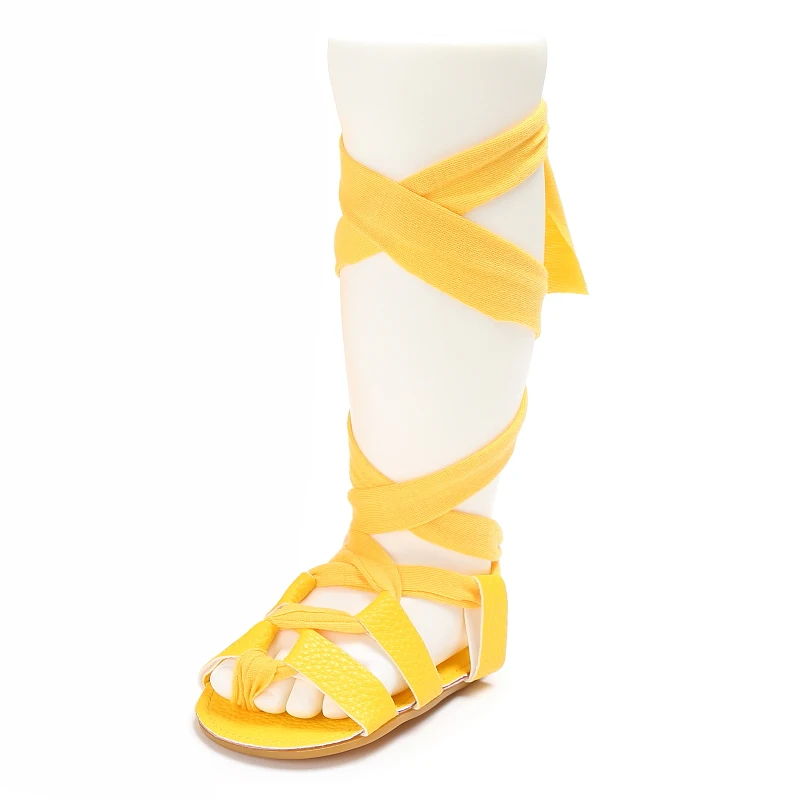0-18M Baby Girl Summer Gladiator Sandals With Lace Up High Top Soft Rubber Sole First Pair Of Walking Children's Shoes