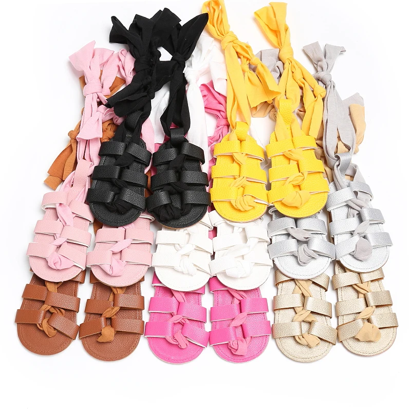 0-18M Baby Girl Summer Gladiator Sandals With Lace Up High Top Soft Rubber Sole First Pair Of Walking Children's Shoes