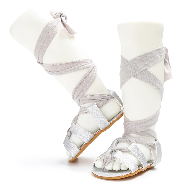 0-18M Baby Girl Summer Gladiator Sandals With Lace Up High Top Soft Rubber Sole First Pair Of Walking Children's Shoes