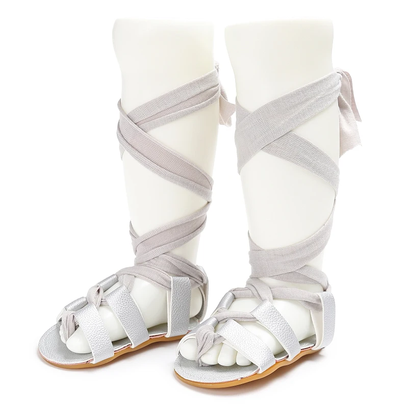 0-18M Baby Girl Summer Gladiator Sandals With Lace Up High Top Soft Rubber Sole First Pair Of Walking Children's Shoes
