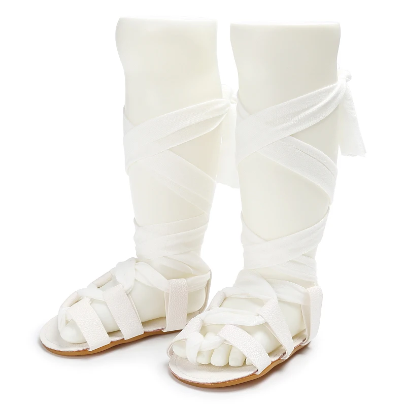 0-18M Baby Girl Summer Gladiator Sandals With Lace Up High Top Soft Rubber Sole First Pair Of Walking Children's Shoes