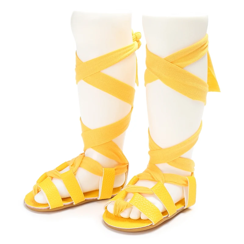 0-18M Baby Girl Summer Gladiator Sandals With Lace Up High Top Soft Rubber Sole First Pair Of Walking Children's Shoes
