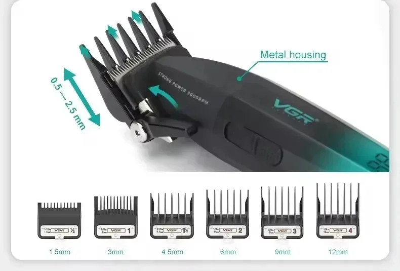 VGR Hair Trimmer Professional Electric Shaver Cordless Barber Clippers Hair Cut Machine Metal Trimmer for Men V-003 V-906 V-308