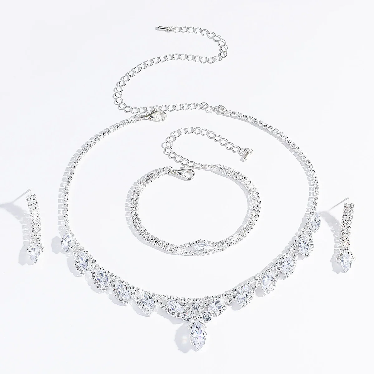 Zircon Waterdrop Necklace Earrings Set - Elegant Jewelry Set of Flower Designs Memorial Day gift