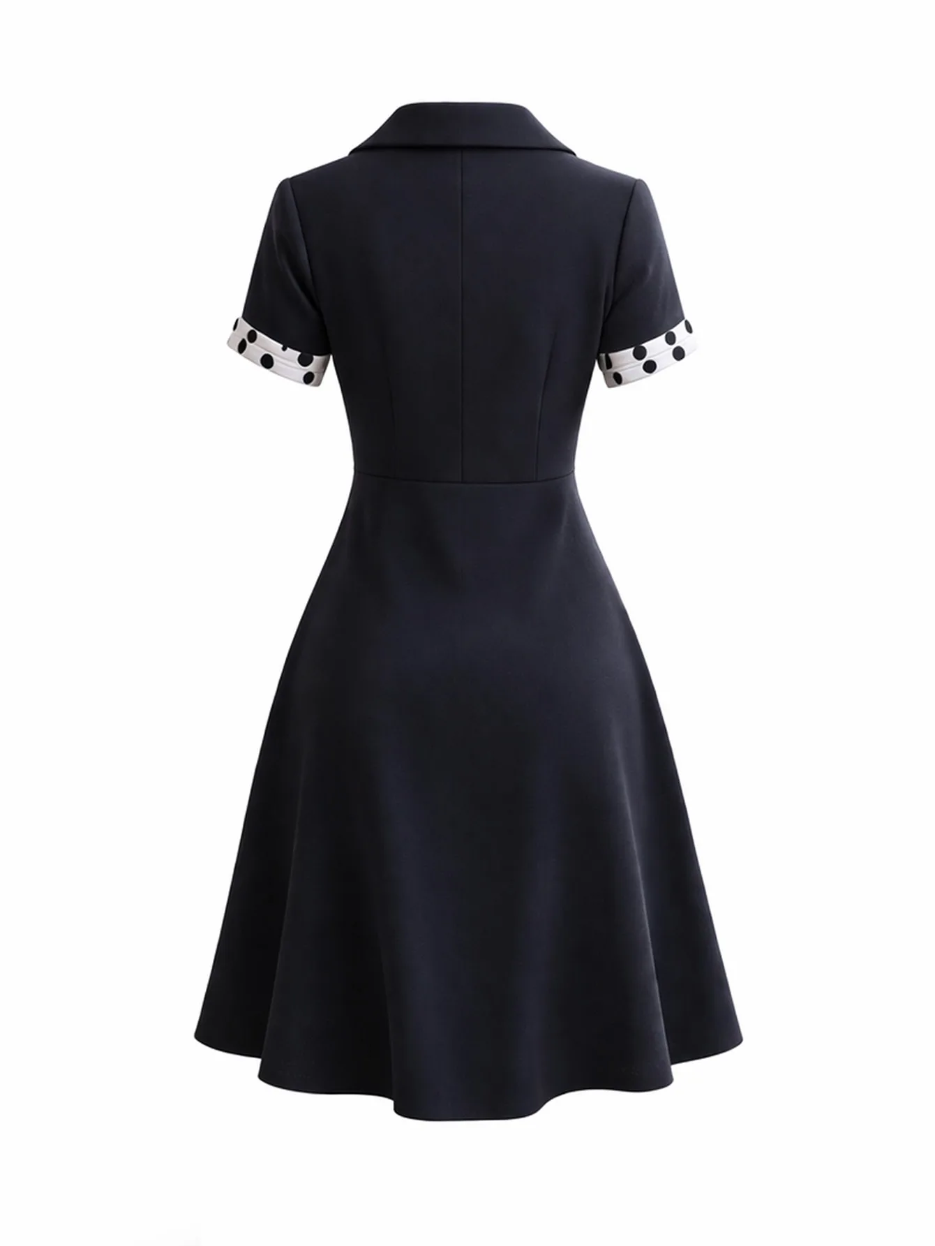 Womens Elegant Retro Lapel V-Neck Short Sleeve Summer Office Work Party Midi Dress, Polka-Dot Wrap Style, Slim A-Line Skirt