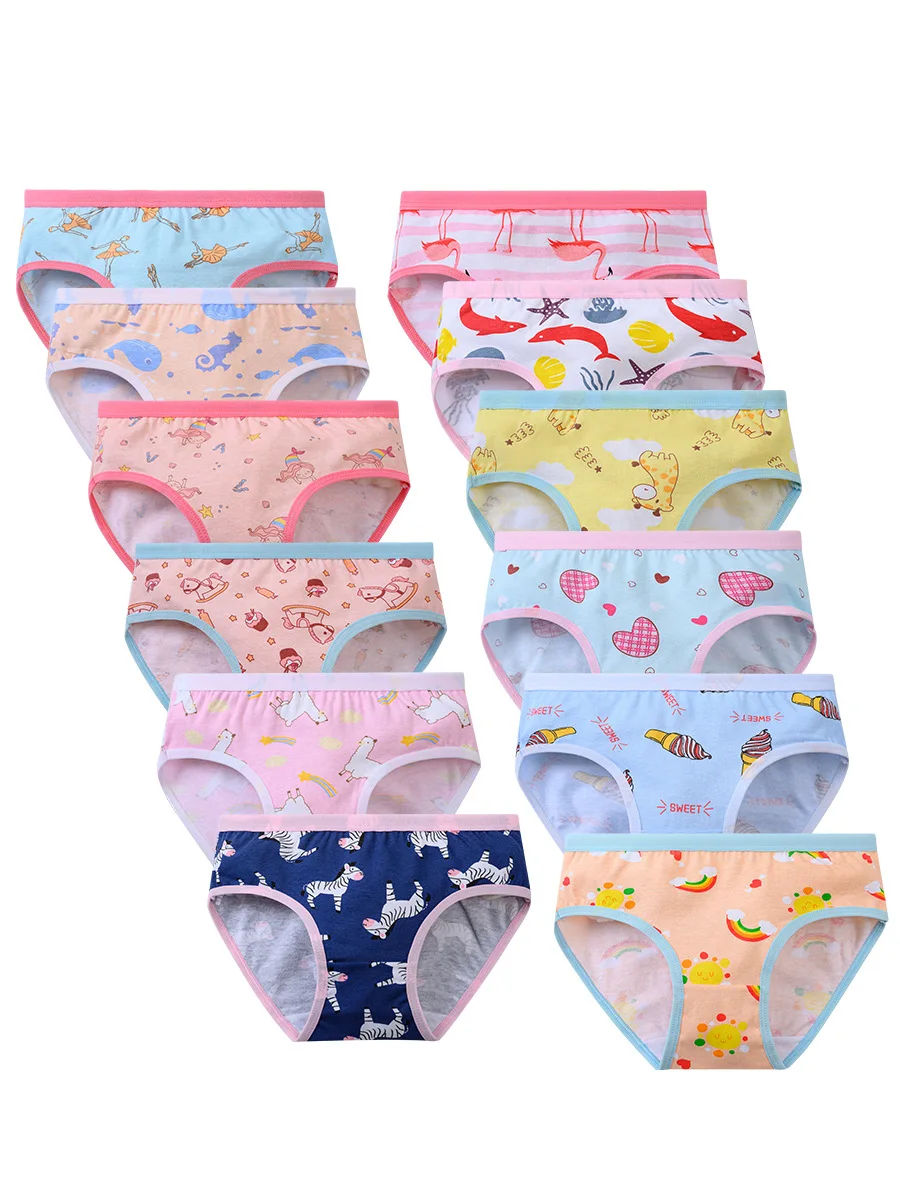 12pcs Girls Underwear Panties Cotton Children's Triangle Underpants Girl Short Briefs Cartoon Print Children's Underwear