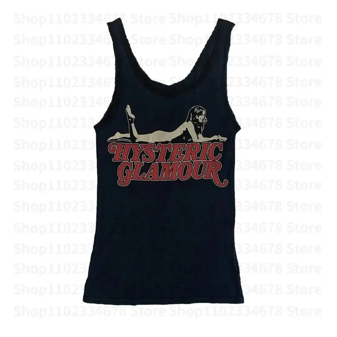 Aesthetic Vintage Ribbed Tank Streetwear Trendy New Model personality Clothes Year round clothing Unisex Short Sleeves Couples