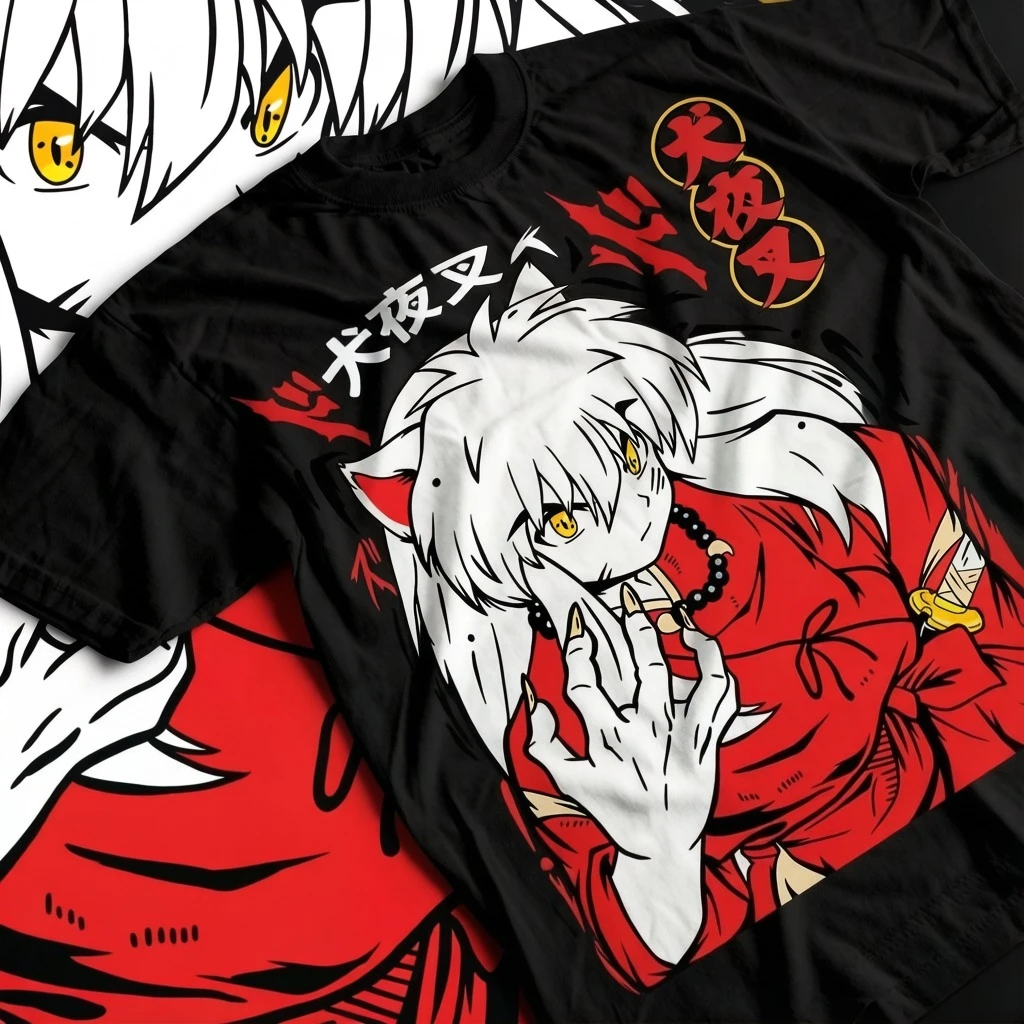 Adult Size "Inuyasha" T-shirt, Cartoon Style Short-sleeved Version, High-quality and Comfortable, Versatile for All Occasions