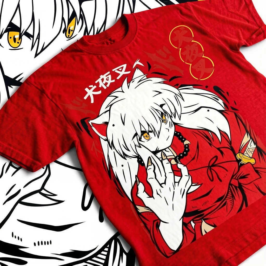 Adult Size "Inuyasha" T-shirt, Cartoon Style Short-sleeved Version, High-quality and Comfortable, Versatile for All Occasions