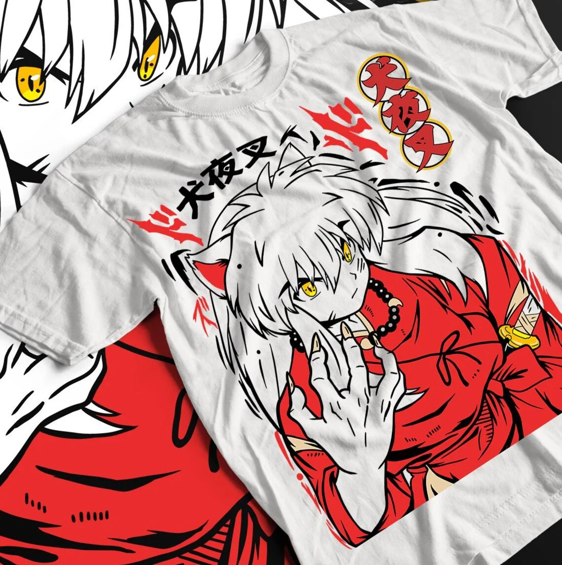 Adult Size "Inuyasha" T-shirt, Cartoon Style Short-sleeved Version, High-quality and Comfortable, Versatile for All Occasions
