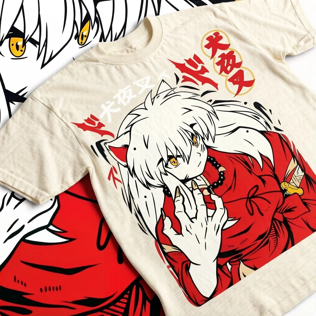 Adult Size "Inuyasha" T-shirt, Cartoon Style Short-sleeved Version, High-quality and Comfortable, Versatile for All Occasions