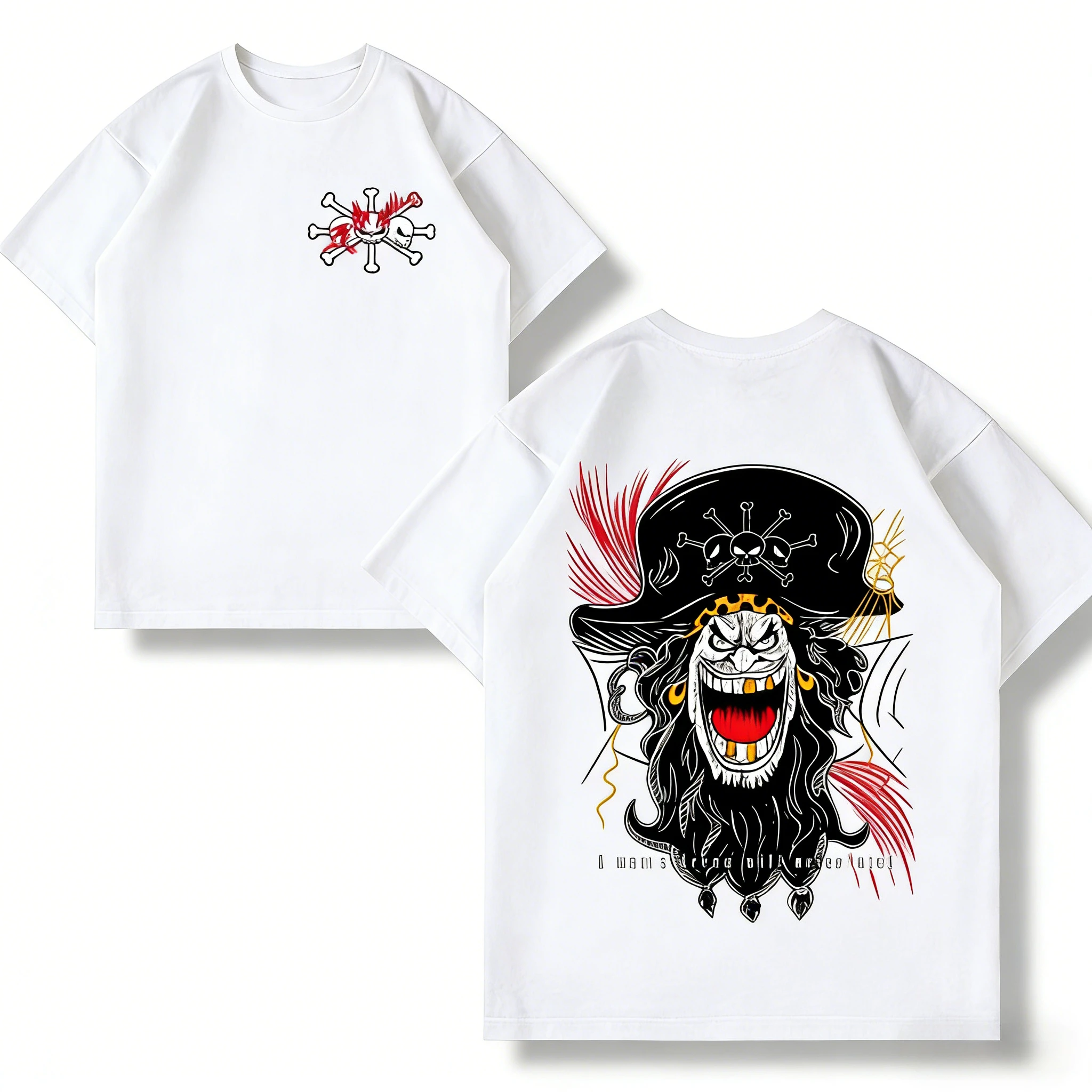 Anime One Piece Blackbeard T-Shirt Men Cool Sketch Graffiti Print Short Sleeve Casual Streetwear Tops