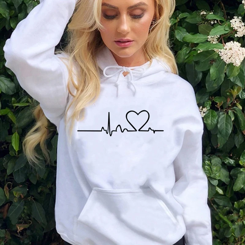 New Women's 2026 Casual Hoodie Autumn/winter Heartbeat Print Men's Loose Hoodie Couple Sweatshirt Women's Hoodie Top Streetwear