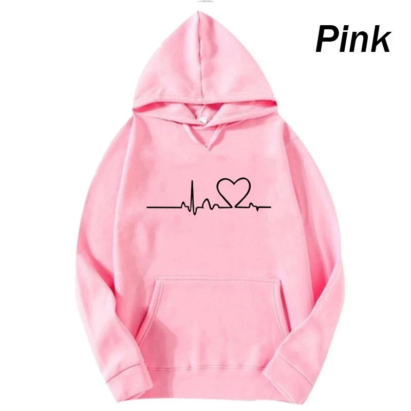 New Women's 2026 Casual Hoodie Autumn/winter Heartbeat Print Men's Loose Hoodie Couple Sweatshirt Women's Hoodie Top Streetwear