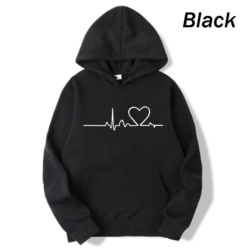 New Women's 2026 Casual Hoodie Autumn/winter Heartbeat Print Men's Loose Hoodie Couple Sweatshirt Women's Hoodie Top Streetwear