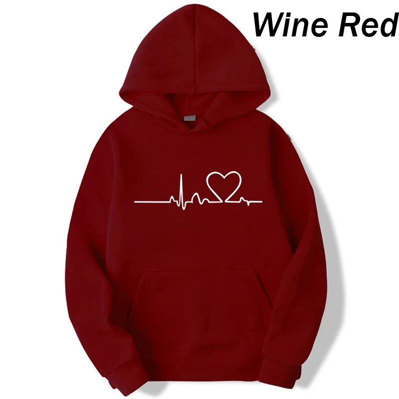 New Women's 2026 Casual Hoodie Autumn/winter Heartbeat Print Men's Loose Hoodie Couple Sweatshirt Women's Hoodie Top Streetwear