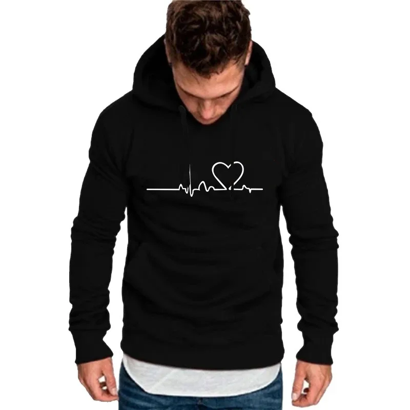 New Women's 2026 Casual Hoodie Autumn/winter Heartbeat Print Men's Loose Hoodie Couple Sweatshirt Women's Hoodie Top Streetwear