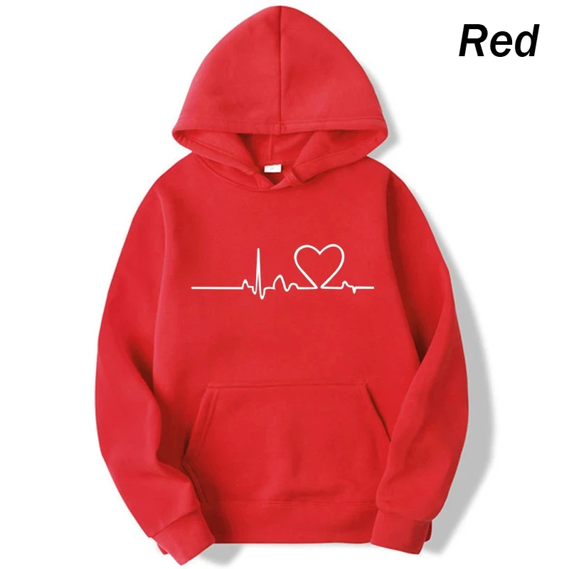 New Women's 2026 Casual Hoodie Autumn/winter Heartbeat Print Men's Loose Hoodie Couple Sweatshirt Women's Hoodie Top Streetwear