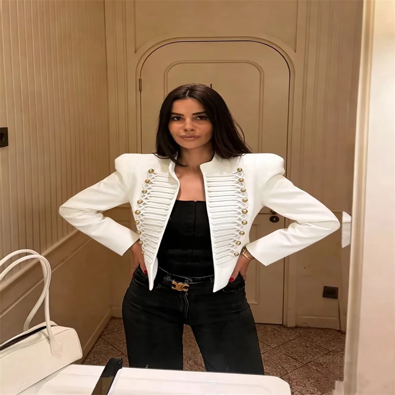 Women's Jacket Short Blazer Rope-Braided Decoration Gold Button Epaulette Women's Wear 2026 Spring Coat