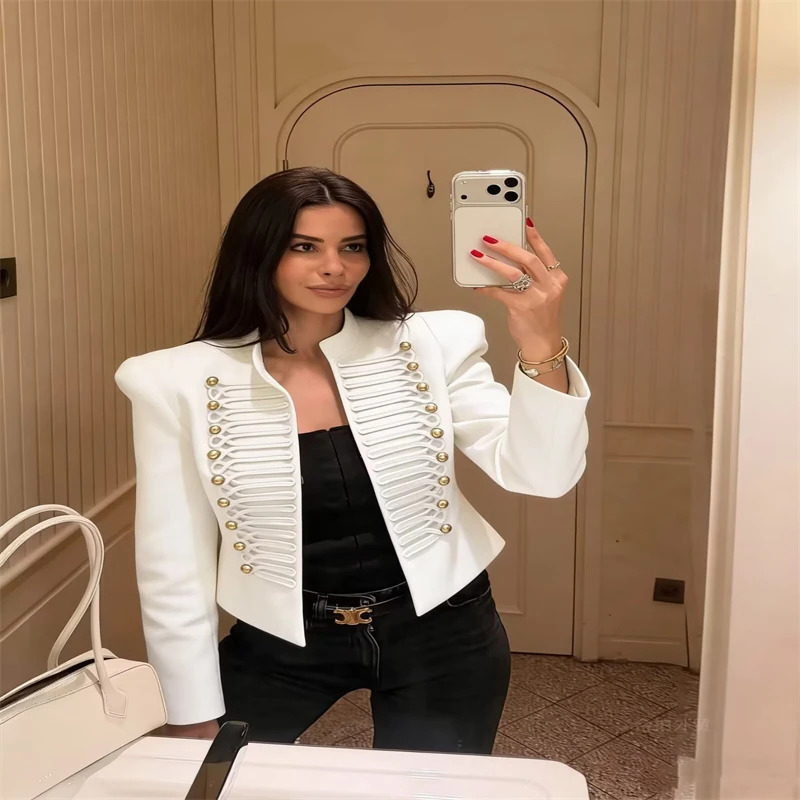 Women's Jacket Short Blazer Rope-Braided Decoration Gold Button Epaulette Women's Wear 2026 Spring Coat