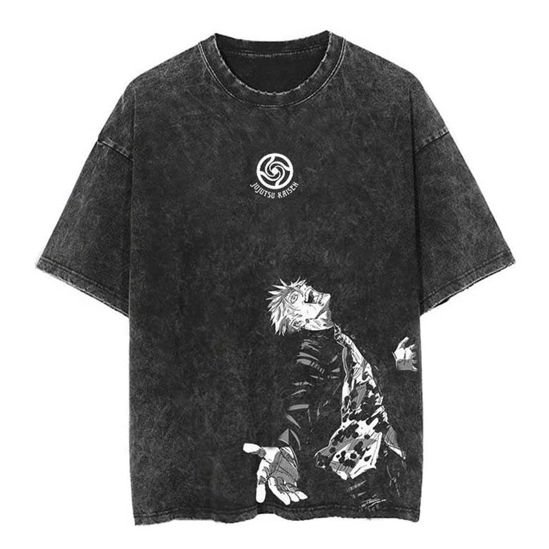 Jujutsu Kaisen Yuji Itadori & Ryomen Sukuna Split Face Printed T-shirt Men's and Women's Washed T-shirt High Quality T-shirt