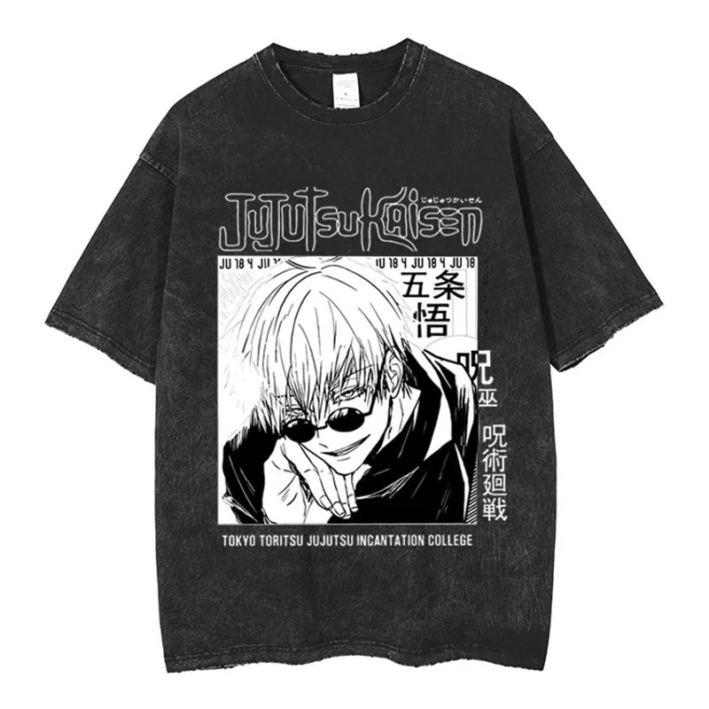 Jujutsu Kaisen Yuji Itadori & Ryomen Sukuna Split Face Printed T-shirt Men's and Women's Washed T-shirt High Quality T-shirt
