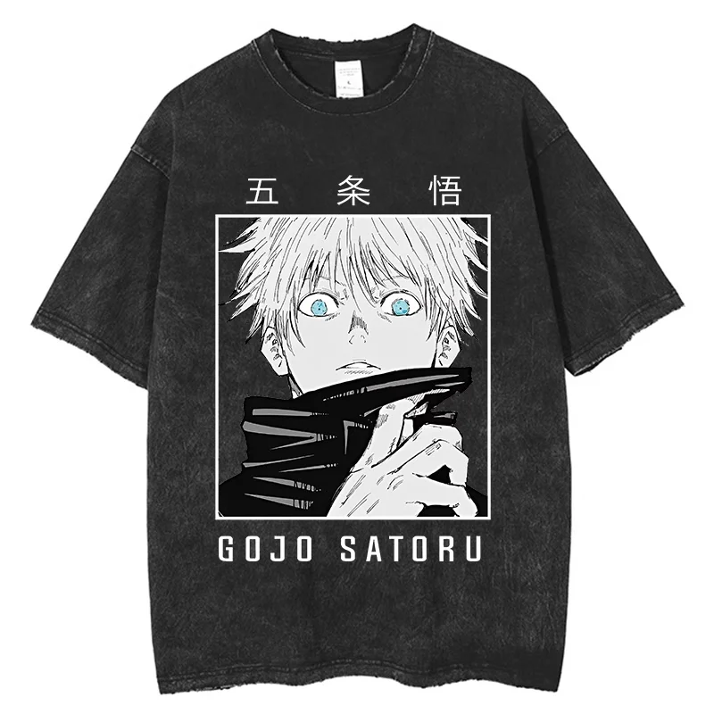 Jujutsu Kaisen Yuji Itadori & Ryomen Sukuna Split Face Printed T-shirt Men's and Women's Washed T-shirt High Quality T-shirt