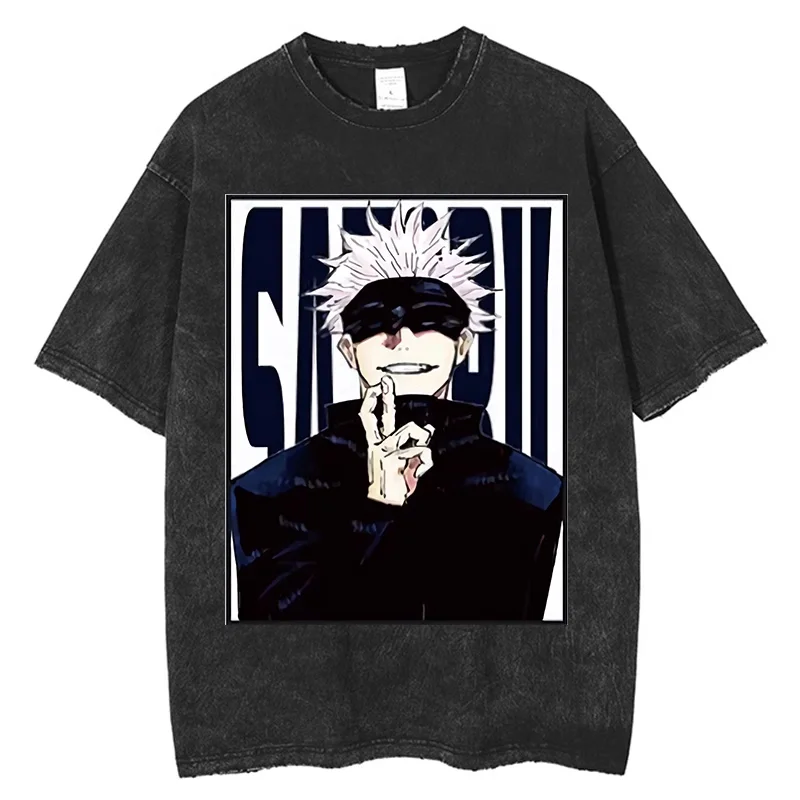 Jujutsu Kaisen Yuji Itadori & Ryomen Sukuna Split Face Printed T-shirt Men's and Women's Washed T-shirt High Quality T-shirt