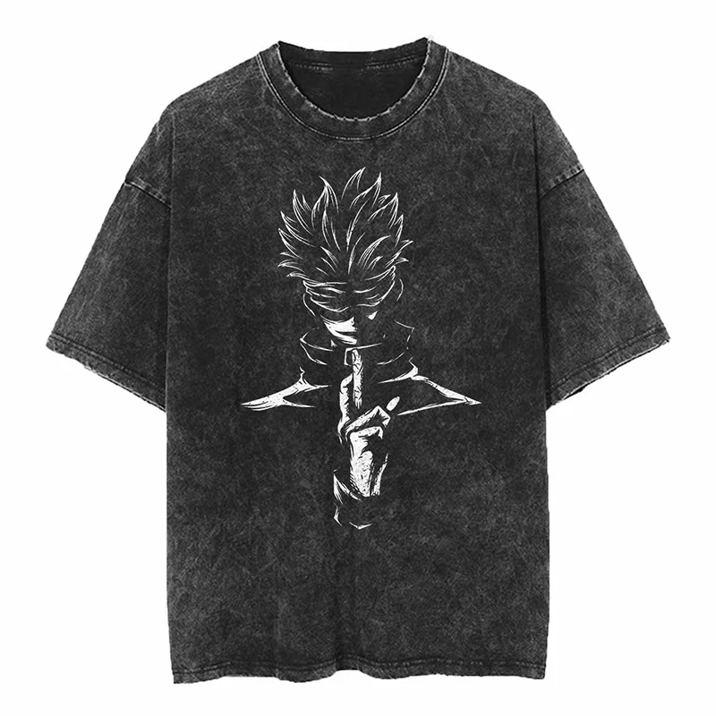 Jujutsu Kaisen Yuji Itadori & Ryomen Sukuna Split Face Printed T-shirt Men's and Women's Washed T-shirt High Quality T-shirt
