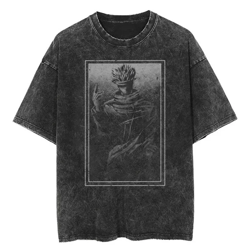 Jujutsu Kaisen Yuji Itadori & Ryomen Sukuna Split Face Printed T-shirt Men's and Women's Washed T-shirt High Quality T-shirt