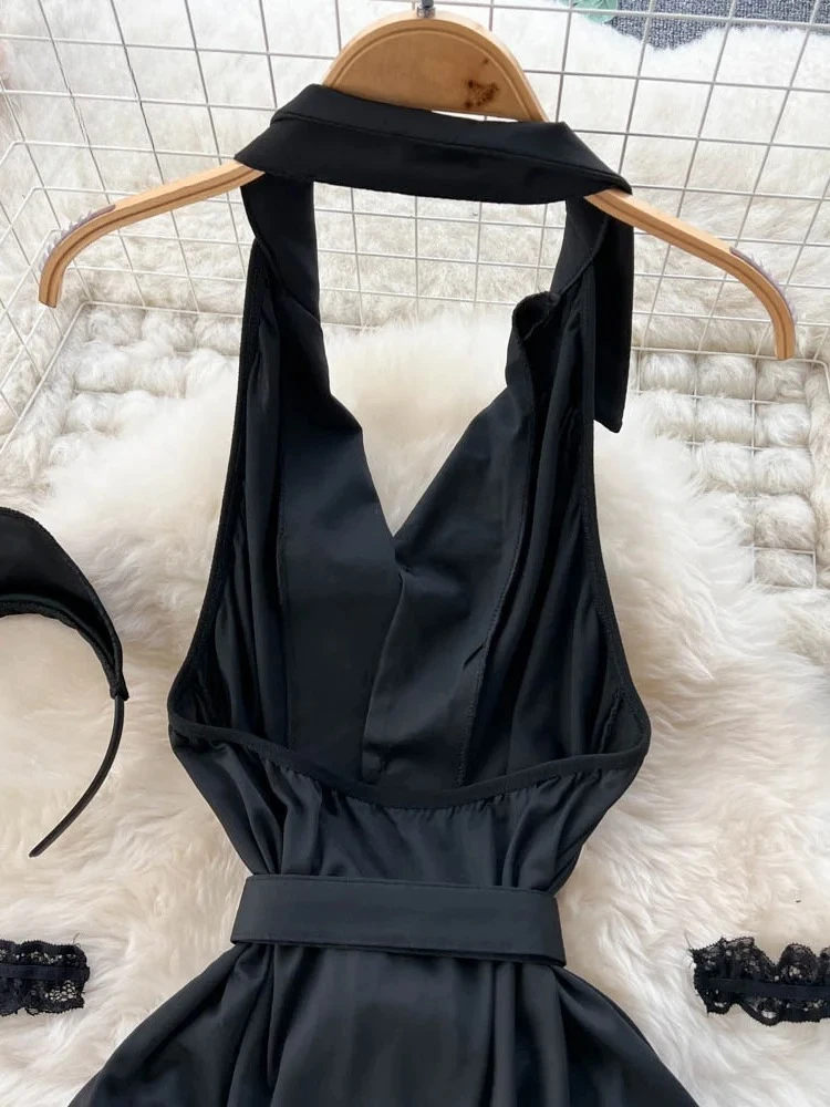 Woman Fashion Sexy Comfortable Halter Dress Summer V Neck Vintage Belt Slim Dress Women Backless Sexuality Club Dress New
