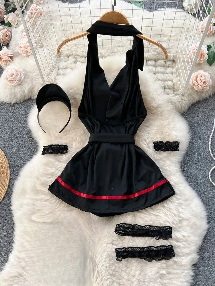 Woman Fashion Sexy Comfortable Halter Dress Summer V Neck Vintage Belt Slim Dress Women Backless Sexuality Club Dress New