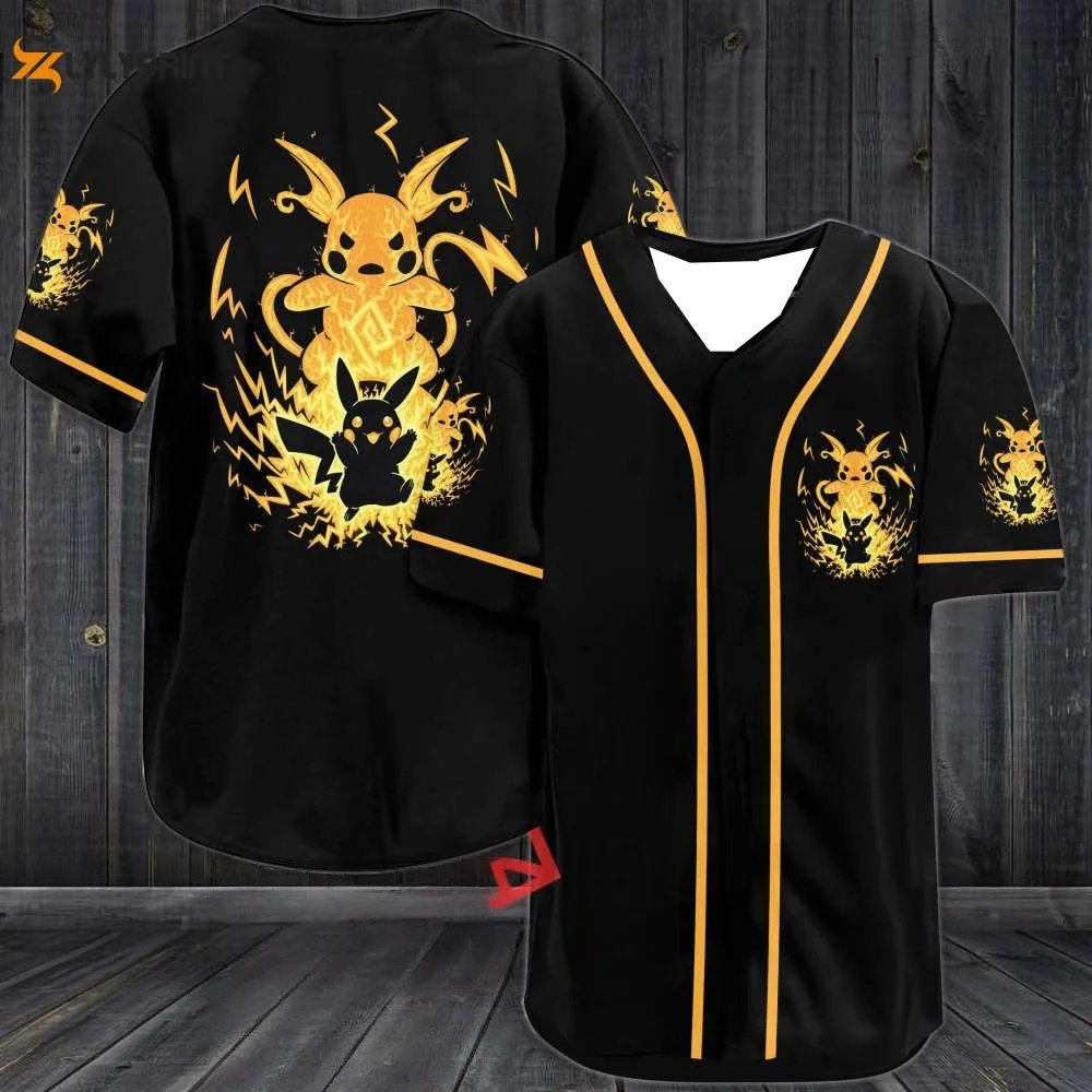 2026 New Pokemon Pikachu Raichu Evolution Baseball Jersey Kids/Adults Quick Drying T-shirt Suitable for Daily and Training Wear