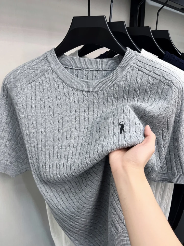 Luxury brand short sleeve T-shirt men's new trend jacquard exquisite pony embroidery summer casual golf knitted round neck top