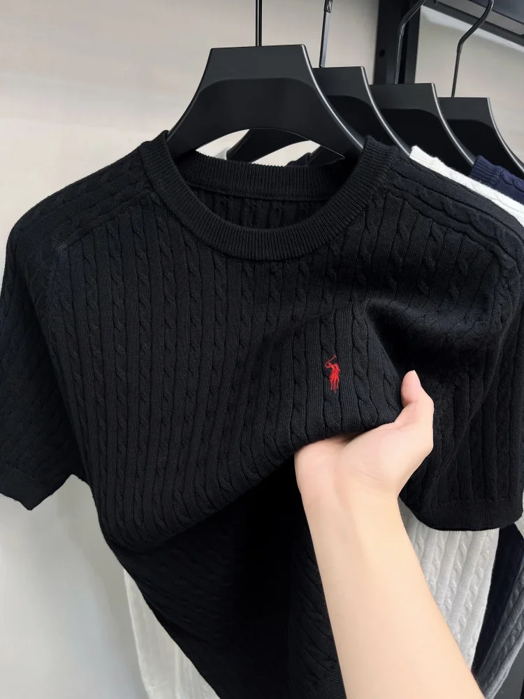 Luxury brand short sleeve T-shirt men's new trend jacquard exquisite pony embroidery summer casual golf knitted round neck top