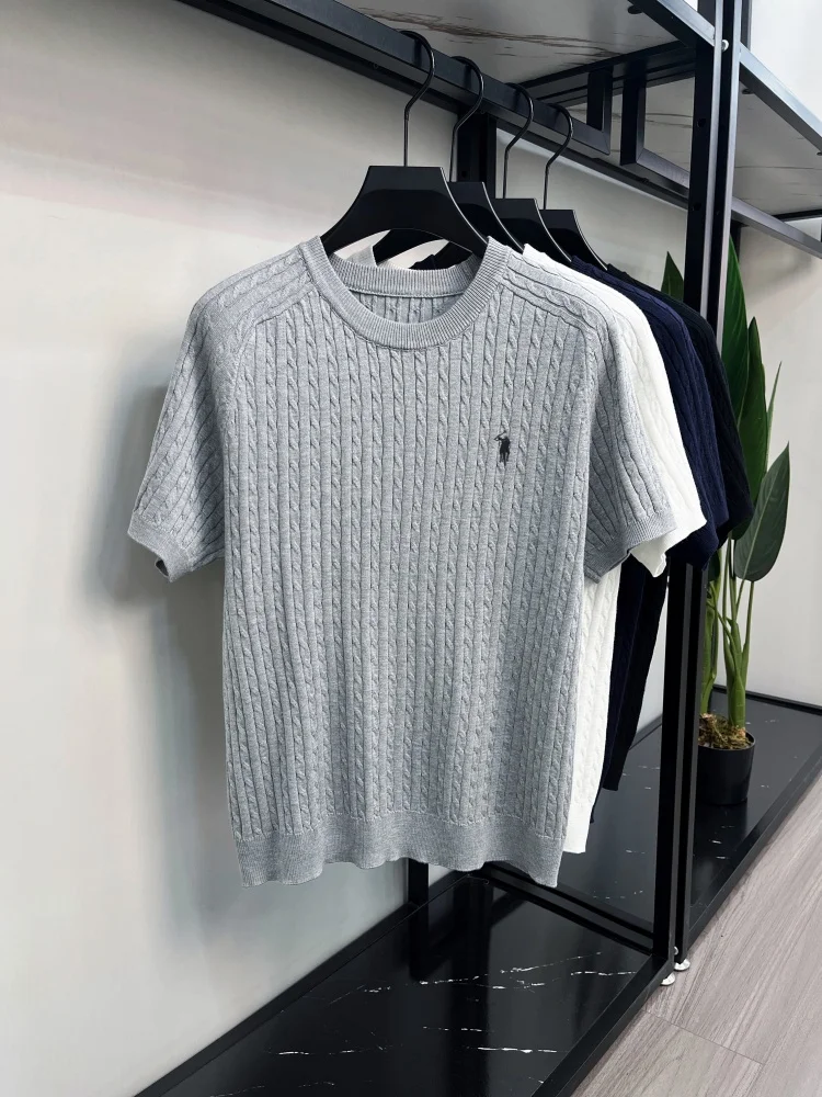 Luxury brand short sleeve T-shirt men's new trend jacquard exquisite pony embroidery summer casual golf knitted round neck top