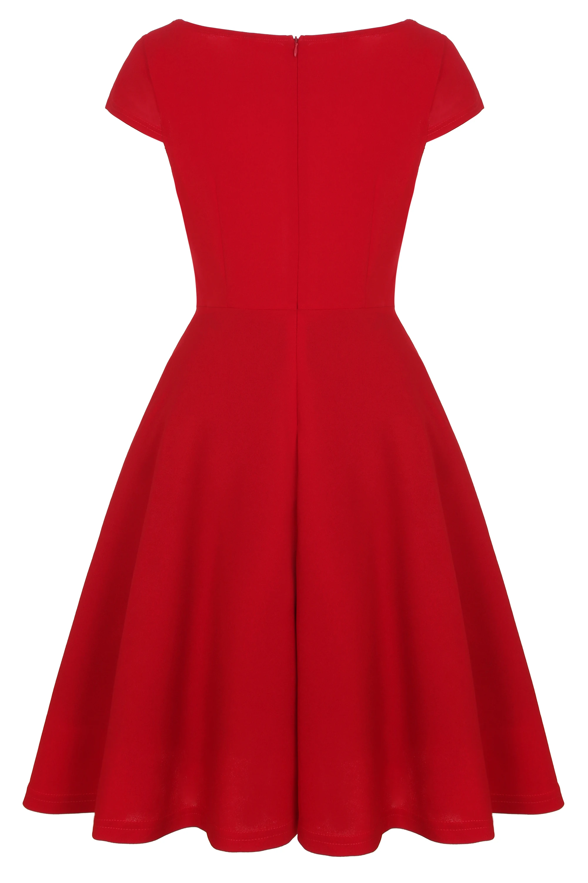 Womens Summer Vintage 1950s Vintage Red Crew Neck Rockabilly Fit And Flare Skater Swing A-Line Dress Not Include Belted