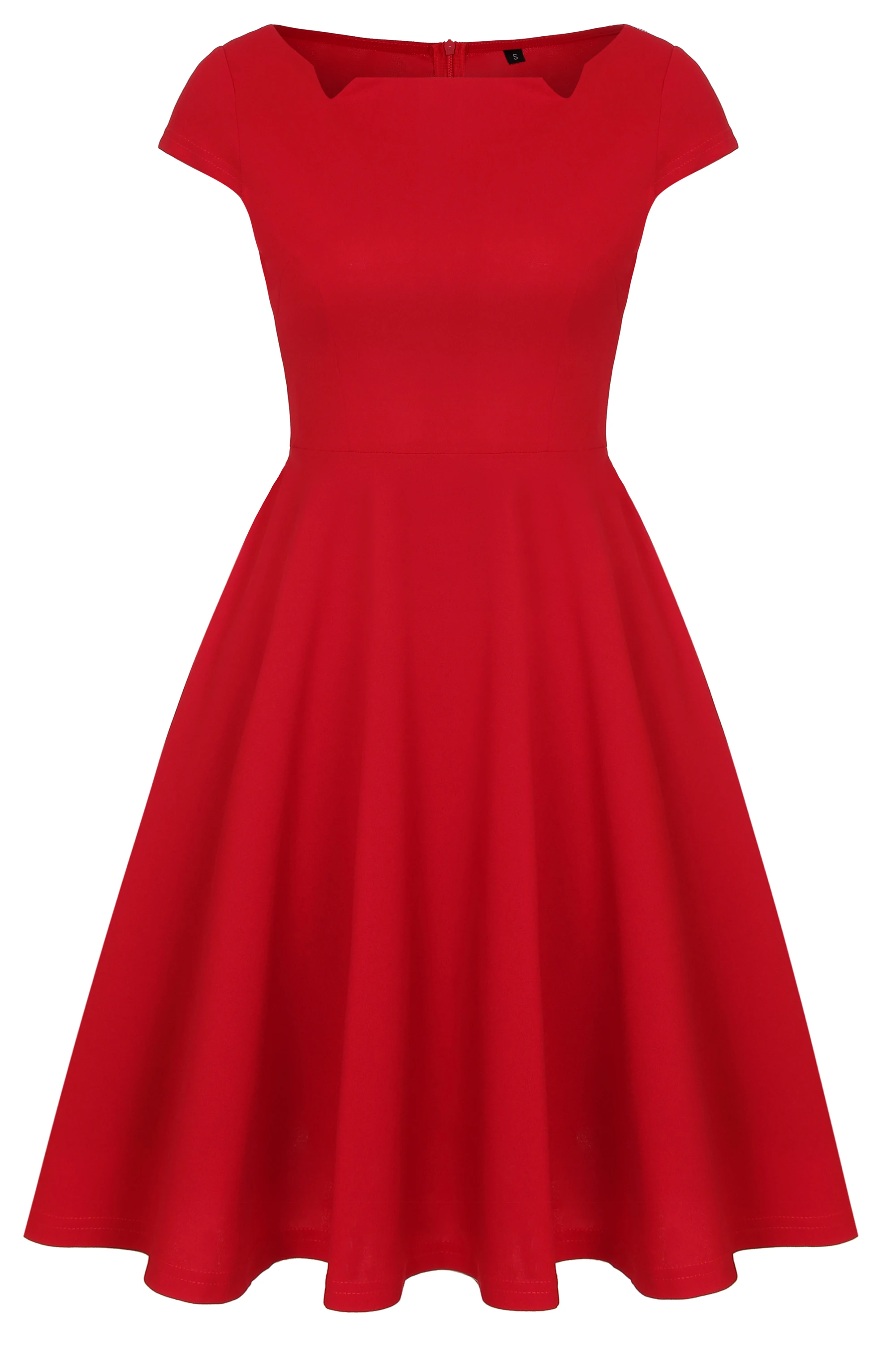 Womens Summer Vintage 1950s Vintage Red Crew Neck Rockabilly Fit And Flare Skater Swing A-Line Dress Not Include Belted