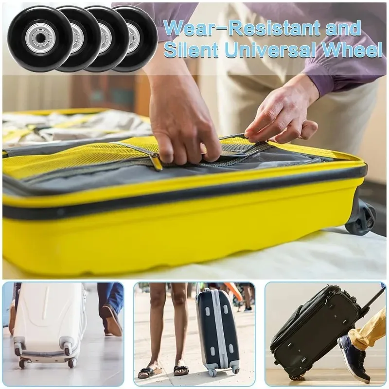 4 PCS 50x18mm Luggage Suitcase Replacement Wheels, Rubber Luggage Wheel Repair Kit Heavy Duty Suitcase Wheels Replacement(Black)