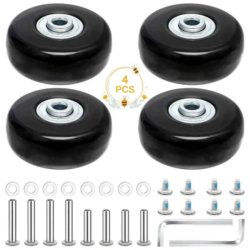 4 PCS 50x18mm Luggage Suitcase Replacement Wheels, Rubber Luggage Wheel Repair Kit Heavy Duty Suitcase Wheels Replacement(Black)