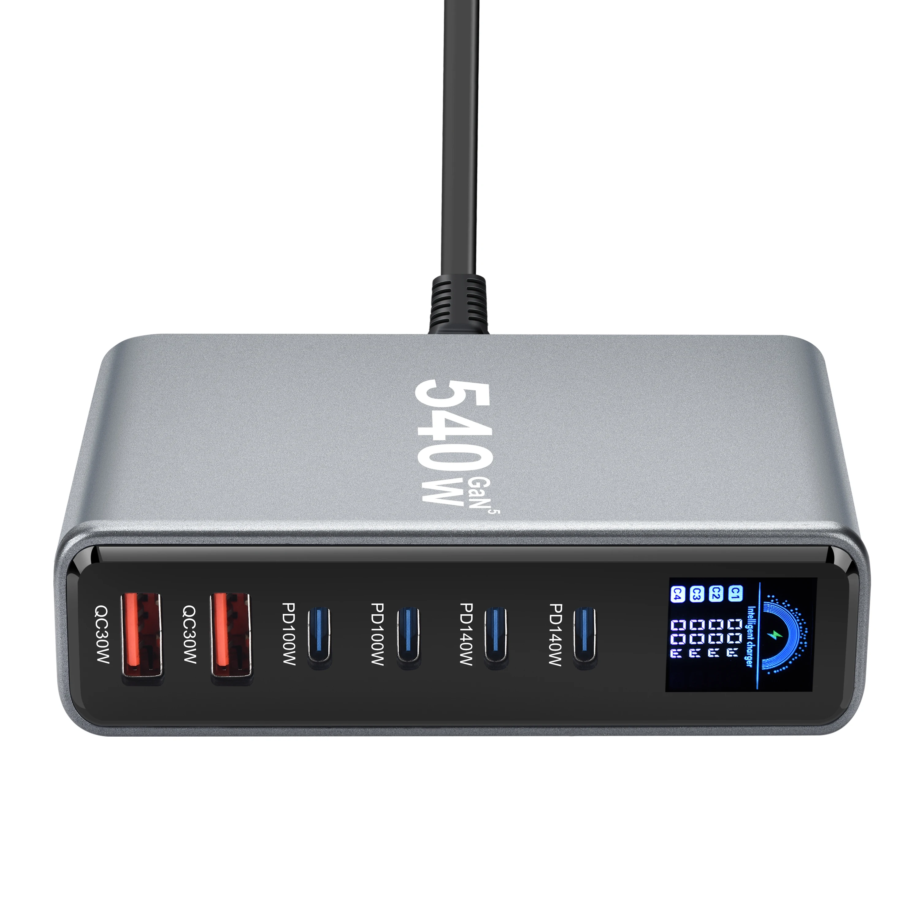 540W Multi-Port GaN Desktop Charger with LCD Screen | 140W PD3.1 Fast Charging for MacBook, iPhone 16 17, Samsung, Laptop, Table