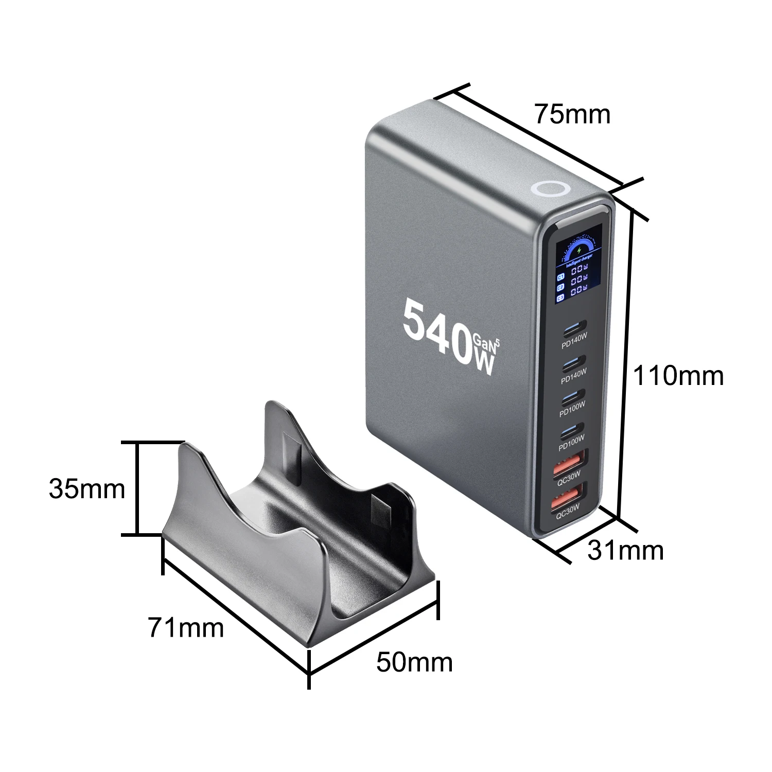 540W Multi-Port GaN Desktop Charger with LCD Screen | 140W PD3.1 Fast Charging for MacBook, iPhone 16 17, Samsung, Laptop, Table
