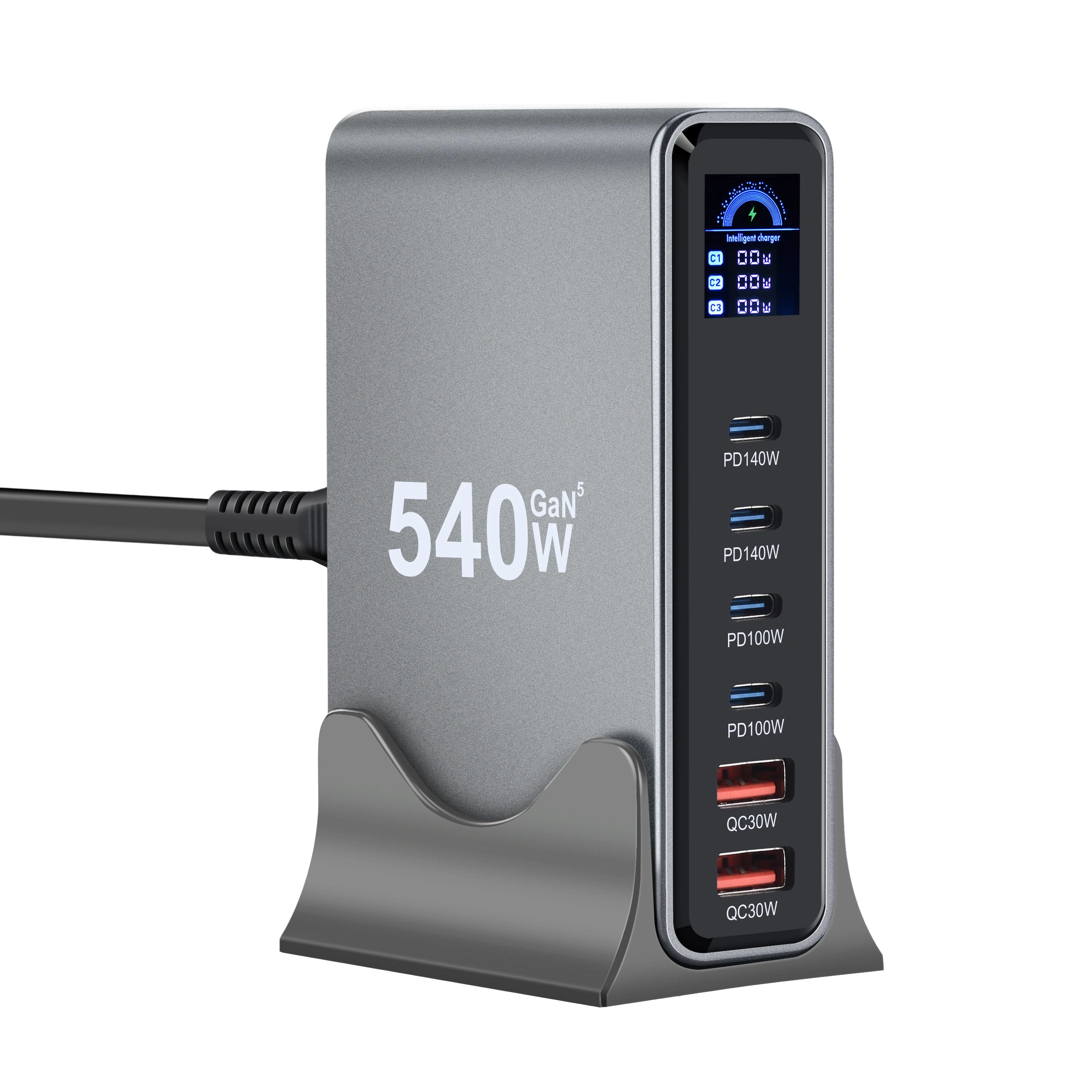 540W Multi-Port GaN Desktop Charger with LCD Screen | 140W PD3.1 Fast Charging for MacBook, iPhone 16 17, Samsung, Laptop, Table