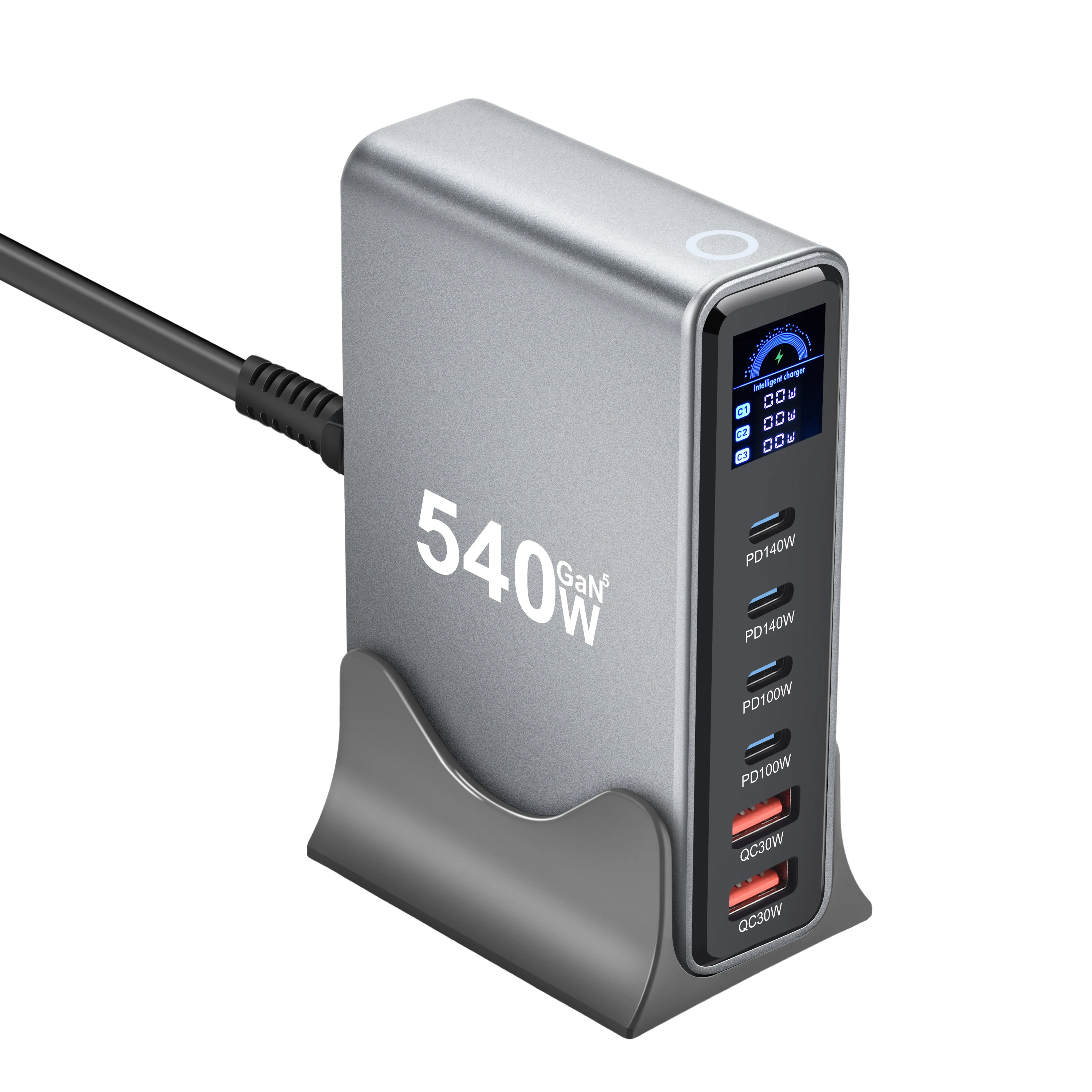 540W Multi-Port GaN Desktop Charger with LCD Screen | 140W PD3.1 Fast Charging for MacBook, iPhone 16 17, Samsung, Laptop, Table